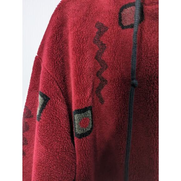 Vintage 90's Forecaster Plush Fleece Mid Length Jacket Red Geometric Print M - Picture 5 of 11